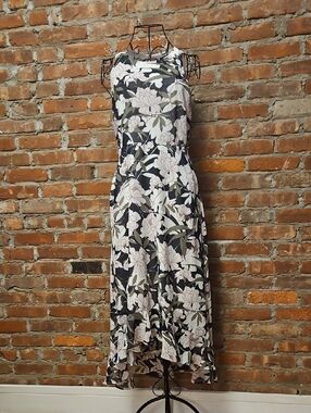 Banana Republic Black Floral High-Low Dress with Cream Blooms